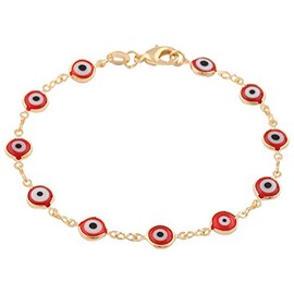 JOTW Gold Overlay with Mini Evil Eye Style 7.5 Inch Clasp Bracelet (Red)