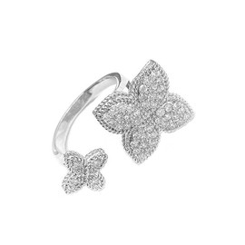 CUSIOALQQ Fashion Double Four Leaf Clover CZ Ring for Women, 925 Silver Lucky Charm Four Leaf Clover Cubic Zirconia Adjustable Open Faith Ring, Good Luck Jewelry Valentine's Day Gifts Silver