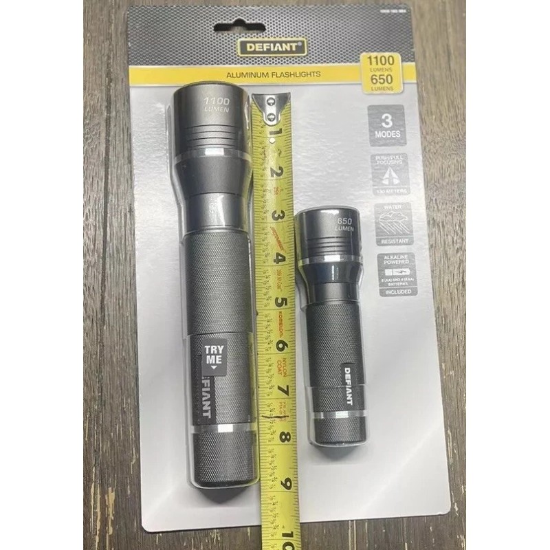 Defiant 1100 and 650 Lumens LED Slide-to-Focusing Powered Aluminum Flashlight
