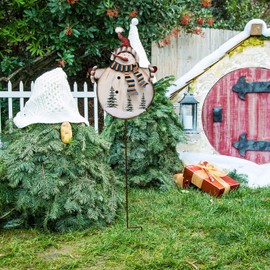 Christmas Snowman Garden Stake Rustic Metal Snowman Yard Stake Xmas Outdoor Holiday Yard Decoration Snowman Decorative Sign for Lawn