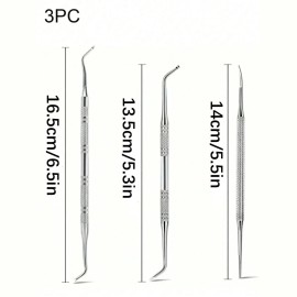 3PCS Stainless Steel Ingrown Toenail Tool Kit - Double Sided Pedicure Nail File