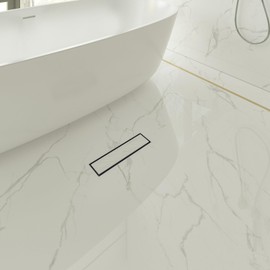 12-Inch Linear Shower Drain with Tile Insert Grate, SUS 304 Stainless Steel Linear Drain, Brushed Nickel Long Rectangle Shower Floor Drain with Leveling Feet, Hair Strainer, Fits Bathroom