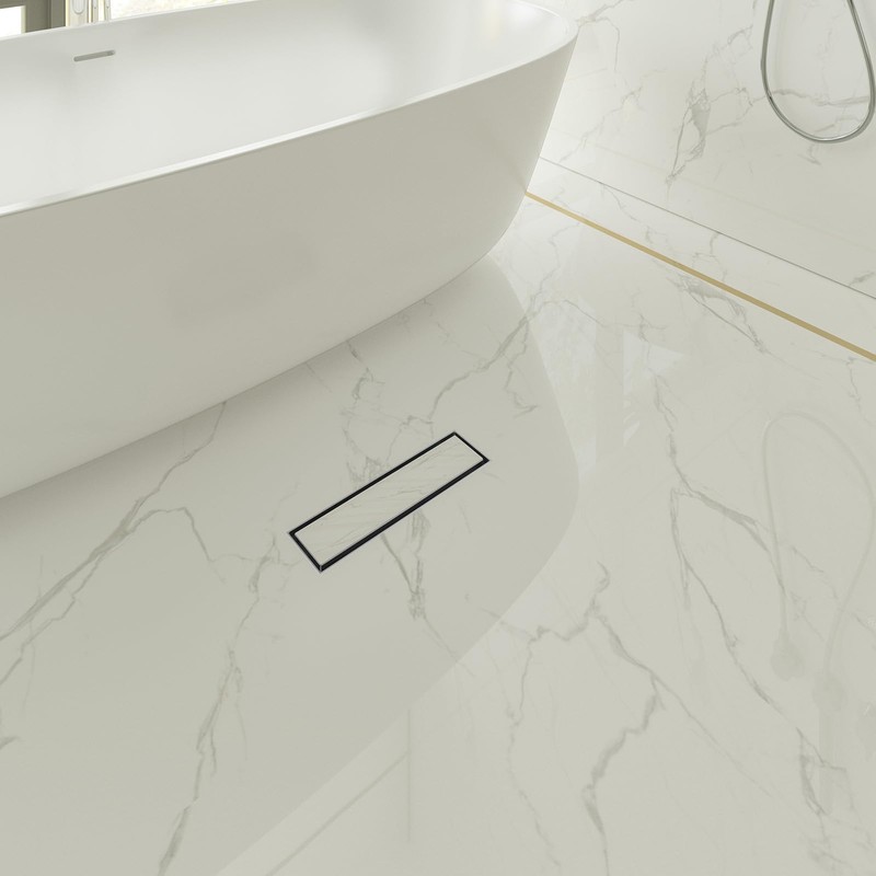 12-Inch Linear Shower Drain with Tile Insert Grate, SUS 304