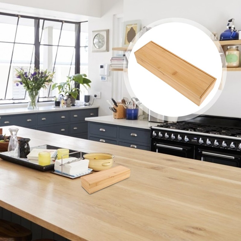 PRETYZOOM Wooden Chopstick Box, Silverware Storage Box with Lid, Kitchen