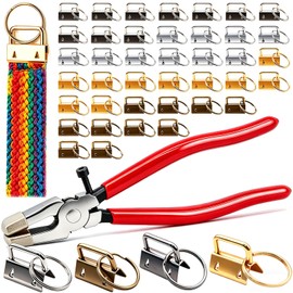 Bemaka 41Pcs Key Fob Hardware 1 Inch, Keychain Hardware Set, 4 Colors Keychain Making Kit with Glass Running Pliers for Making Wristlet Keychains Crafts Lanyard