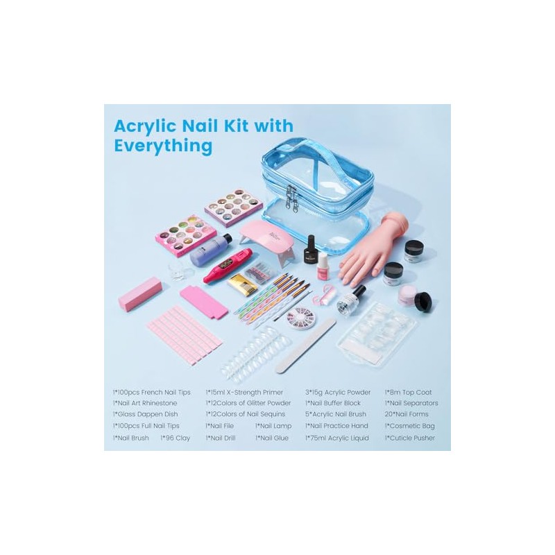 Nail Kit for Beginners with Everything: Professional Acrylic Powder Liquid