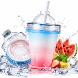 2-in-1 Silicone Ice Ball Cup, Collapsible Ice Cube Cup with Lid and Straw