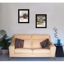 Trendy Decor4U Cold Winter 2-Piece Vignette by Billy Jacobs Printed Wall Art, 15 Inch x 19 Inch, Black Frame