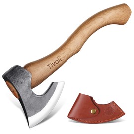 Tivoli 15 Inch Camping Axes and Hatchets, Bushcraft Axe Bushcraft Axe for Wood Splitting and Kindling,Forged Carbon Steel Chopping Axes Ash Wood Handle with Retro Sheath