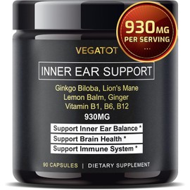 VEGATOT Vertigo Supplement *USA Made and Tested* Inner Ear Supplement with Ginkgo Biloba Lion's Mane Lemon Balm Ginger VIT B1, B6, B12- for Dizziness Spinning Inner Ear Balance