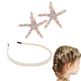 RT Pack of 3 Mermaid Hair Accessories Starfish Hair Clips Girls Flower Girl Accessories for Wedding Shell Hair Accessories Diamond Hair Clip Hairpin