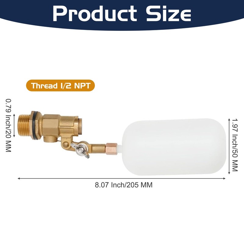 2 Pack Water Float Valve 1/2 inch, 1/2" Brass Float