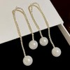 Pearl Earrings for Women Long Pearl Drop Earrings Gold Rhinestone