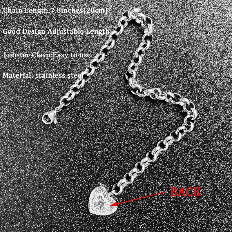 Silver Initial Charm Bracelet Stainless Steel Heart Letter Alphabet Bracelet