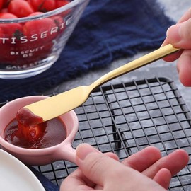 MAGICLULU 6 Piezas Esparcidor De Mantequilla Derretida Cubiertos De Mantequilla Pizza Espátulas De Gelatina Hoja De Queso Tarro Espátula Rizador De Mantequilla Metal Pastel Oro