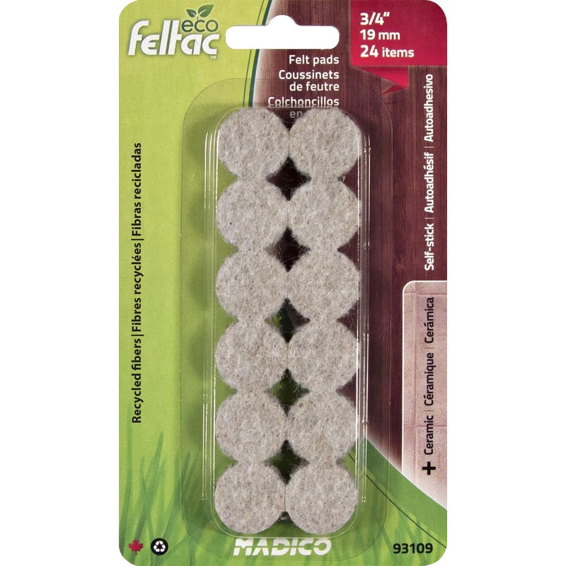 Eco Feltac Self-Stick Felt Floor Savers Round, Beige, 19 mm