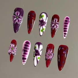 NailVesta DreamWear Collection – 100% Handcrafted 3D Press-On Nails | Reusable, Long-Lasting, Salon-Quality:_Midnight Violet_L