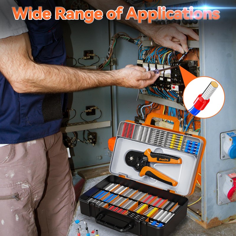 Preciva Ferrule Crimping Tool Kit, Hexagonal Ferrule Crimper AWG23-10/0.25-6mm² with