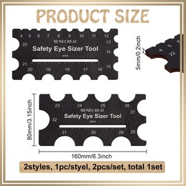 BENECREAT Pack of 2 Wooden Safety Eyes Insertion Tool, Measuring Ruler with 4 ~ 32 mm Diameter, Crochet Tool for DIY, Plush Bear Eye Installation, Doll Making, 8 x 16 cm