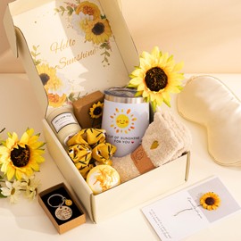 Sunflower Gifts for Women, Birthday Hampers Pamper Gifts for Her, Get Well Soon Gift Baskets Self Care Package Relaxation Bath Set Christmas Gifts for Your Mum, Wife, Best Friends, Sister, Daughter