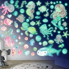 Mermaid Wall Tattoo Children's Room Luminous Wall Sticker Girls Room Sea Animals Underwater World Luminous Stickers Mermaid Princess Luminous Sticker Wall Sticker for Girls Bedroom Green