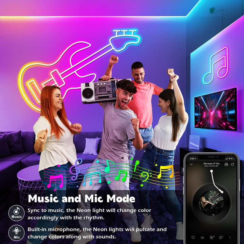 32.8Ft Neon Rope Lights,Flexible Led Rope Lights Control with App/Remote,Multiple