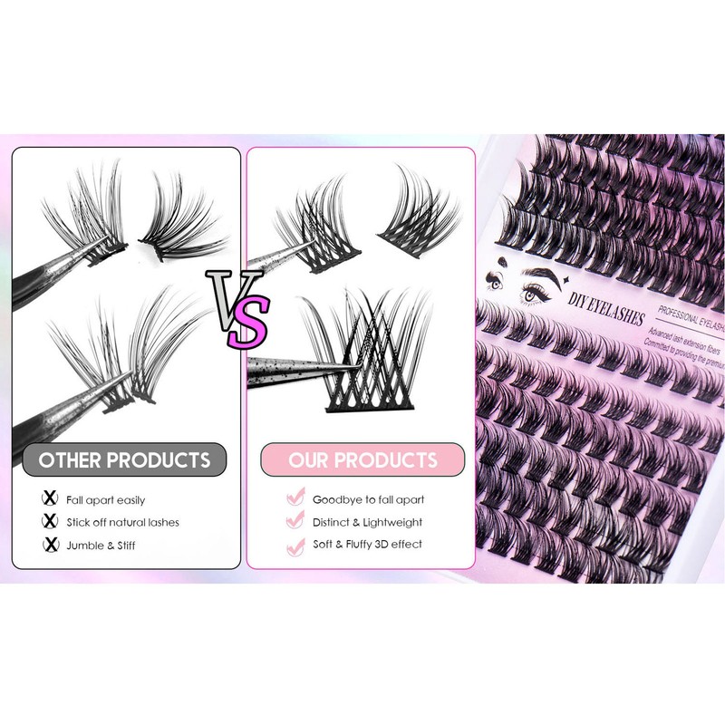 126 Cluster Lashes 10‑14mm Fluffy D Curl Individual Lashes for