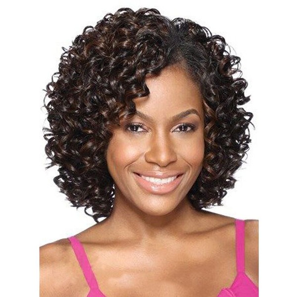 GNIMEGIL Mix Brown Female Curly Wig Short Curls Afro Kinky Wig for Lady Fluffy Synthetic Hair Natural Wigs Soft Heat Resistant Wig with 1 Wig Caps+2pcs Tattoo stickers