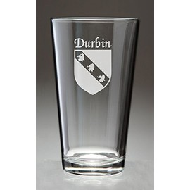 Durbin Irish Coat of Arms Pint Glasses - Set of 4 (Sand Etched)