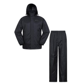 Mountain Warehouse Pakka Mens Jacket & Pant Set - Lightweight & IsoDry Waterproof Rain Set with Adjustable Hood & Packaway Bag - Spring Wet Weather, Walking & Outdoors Black XXL