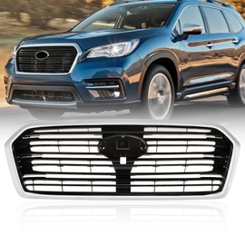 Front Grille Assembly Compatible for 2019 2020 2021 2022 Subaru Ascent, Chrome Plated Gloss Black Automotive Grille Front Bumper Upper Grill Guard Replacement 91121XC01A
