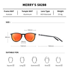 MERRY'S Polarized Sunglasses for Women Men Vintage Retro Classic Round Frame Aluminum Legs S8288 (55-Red Mirror, 54)