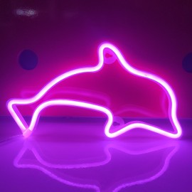 JYWJ - Letrero de neón con delfín, USB o 3 AA con pilas de luz de neón, decoración de mesa LED, decoración de pared de recámara, regalo de cumpleaños, suministros de boda, regalo de negocios (rosa)