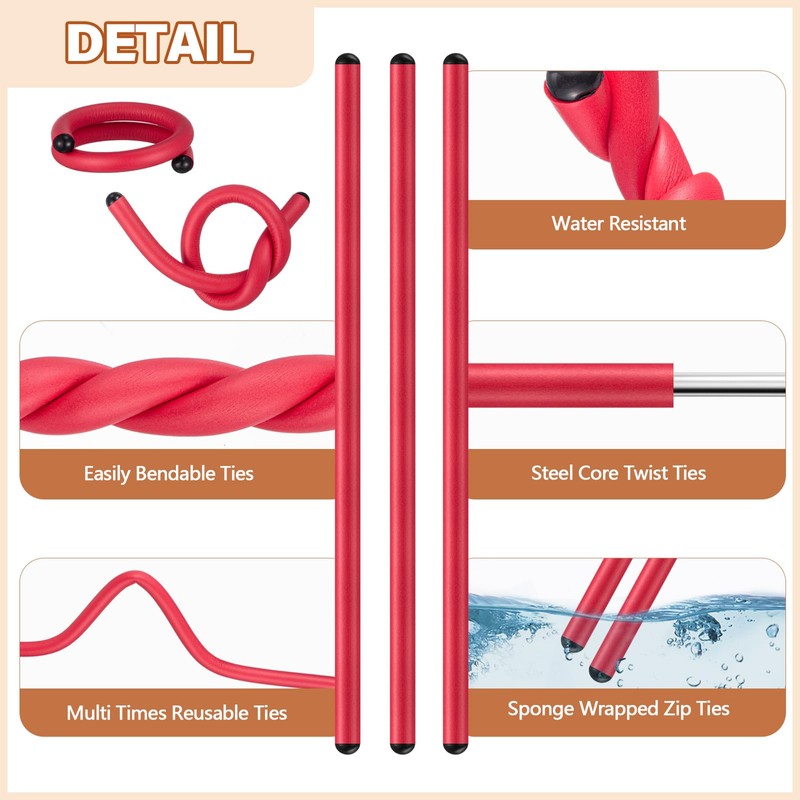 Ninehaoou 20 Pcs 17 Inch EVA Foam Twist Rubber Ties