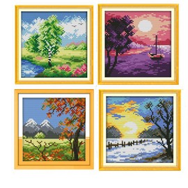 Cleana Arts Four Seasons of Landscape 11 Count 4 Strands Embossed Cross Stitch Kit 4 Pieces