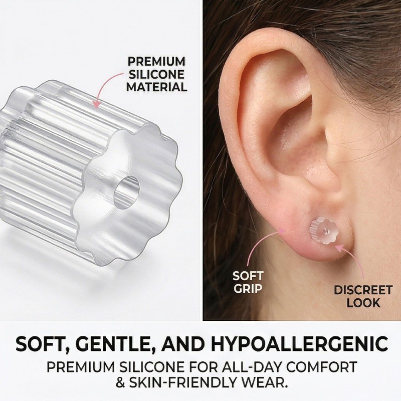 500PCS Clear Silicone Earring Backs Replacements, Soft Rubber Safety Earring