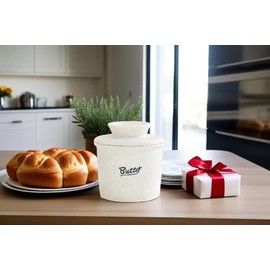 Pexguka Butter Crock with Water Line | Ceramic Butter Keeper crock for Spreadable Butter | French Countertop Butter Crock with Lid | Fresh Butter Storage Container for Kitchen & Holiday Gifts