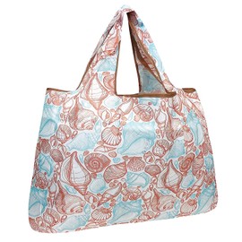allydrew Large Foldable Tote Nylon Reusable Grocery Bags, Seashells