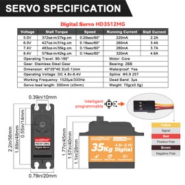 HobbyPark 2PCS Waterproof 35kg High Torque Servo Motor Metal Gears Digital Arduino Servo for RC Car Crawler Truck Buggy Airplane Robotics DIY HV 5V-8.4V High Volt Programmable Control Angle 180° Fast