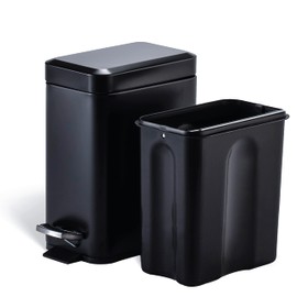 Home Zone Living 1.3 Gallon Slim Bathroom Trash Can, Stainless Steel Body with Lid and Step Pedal, 5 Liter, Matte Black