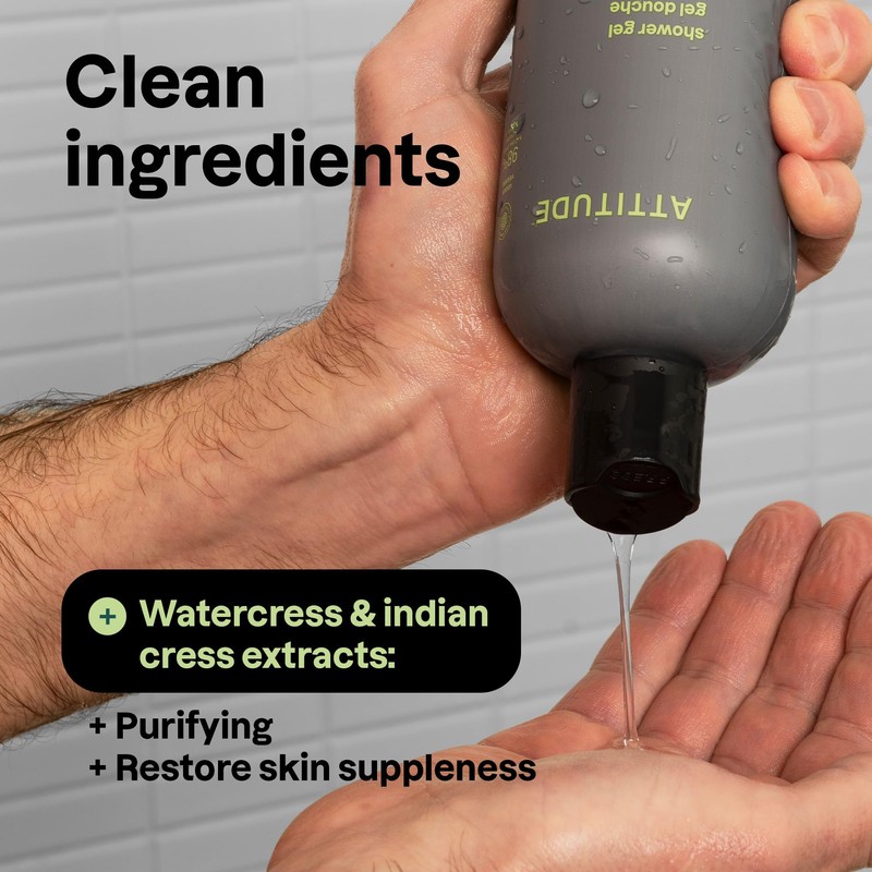 ATTITUDE Shower Gel Body Wash for Men, 98% Natural Origin