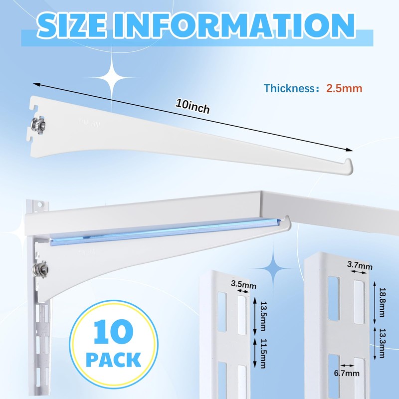 Gisafai 10 Pack Shelf Bracket Adjustable Shelving Brackets Single Track
