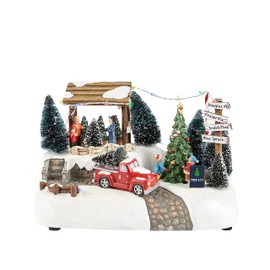 MOMENTS IN TIME Christmas Village Building, Tree Lot with LED Lights and Christmas Music - Battery Operated (not included) (optional 4.5V adapter not included) (6.9" H x 10.8" W x 7.7" D)