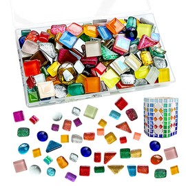 GiantGo 200g Vibrant Crystal Mosaic Tiles Kit - Child-Safe DIY Craft Supplies for Home Decor, Bathroom & Kitchen Art Projects - Reusable Mini Tiles, Mixed Colors, Easy Grip Design