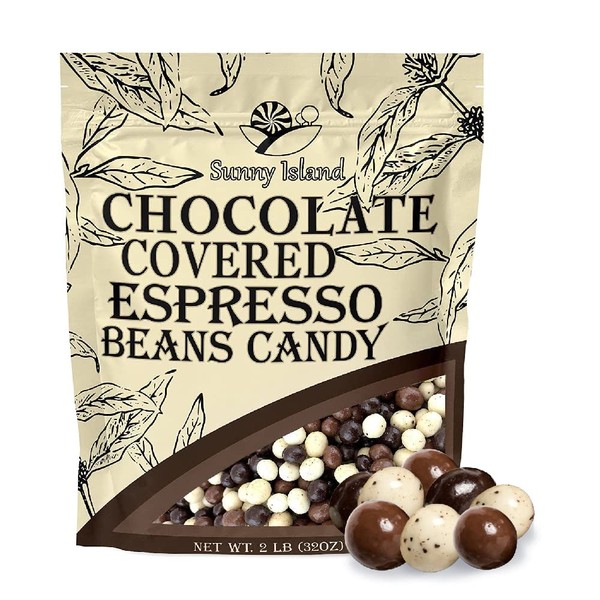 Chocolate Covered Espresso Coffee Beans Tri Color Blend Gourmet Candy, 2 Pound Bag