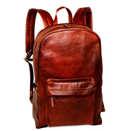 Jaald Genuine Leather Laptop Backpack Water Resistant Office Work College Bookbag Lightweight Travel Backpack for Men, brown