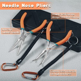 LEONTOOL 2 PCS Mini Needle Nose Pliers Bent Needle Nose Pliers Set Straight Needle Nose Pliers For Jewelry Making Needle Remover Pliers With Lanyard Bending Wire and Small Object Gripping