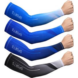 BLAZDEVE 4 Pairs UV Sun Protection Arm Sleeves for Men, Cooling Arm Sleeves, Tattoo Cover Up, Cooling Athletic Sports Sleeve, Moisture Wicking Gloves for Football, Fishing, Running