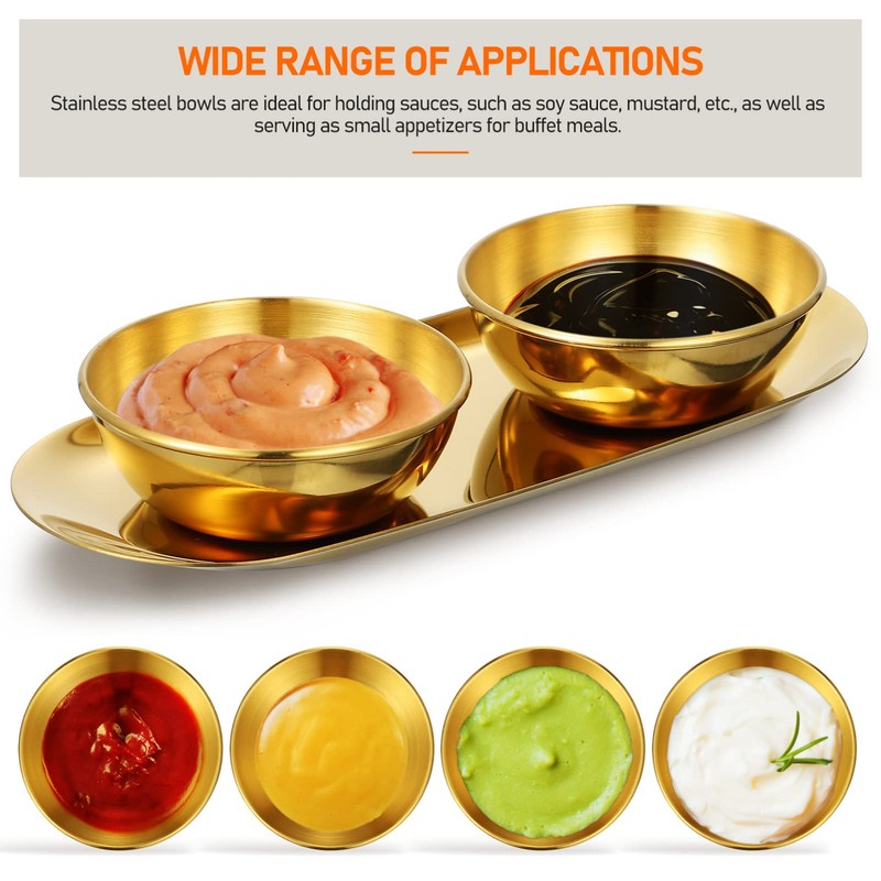 Golden Stainless Steel Sauce Dip Bowls Set of 6 with
