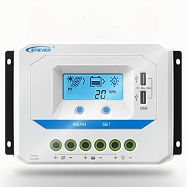 EPEVER Solar Charge Controller 10A 12V/24V Auto Work, Solar Panel Solar Charge Controller PWM Regulator with LCD Display and USB 5V Output, for Lead-Acid Gel Sealed Flooded Battery